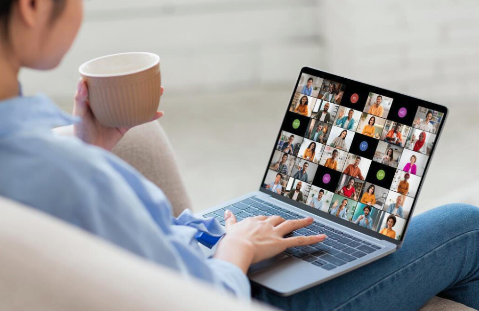 A candidate taking her interview from home over video