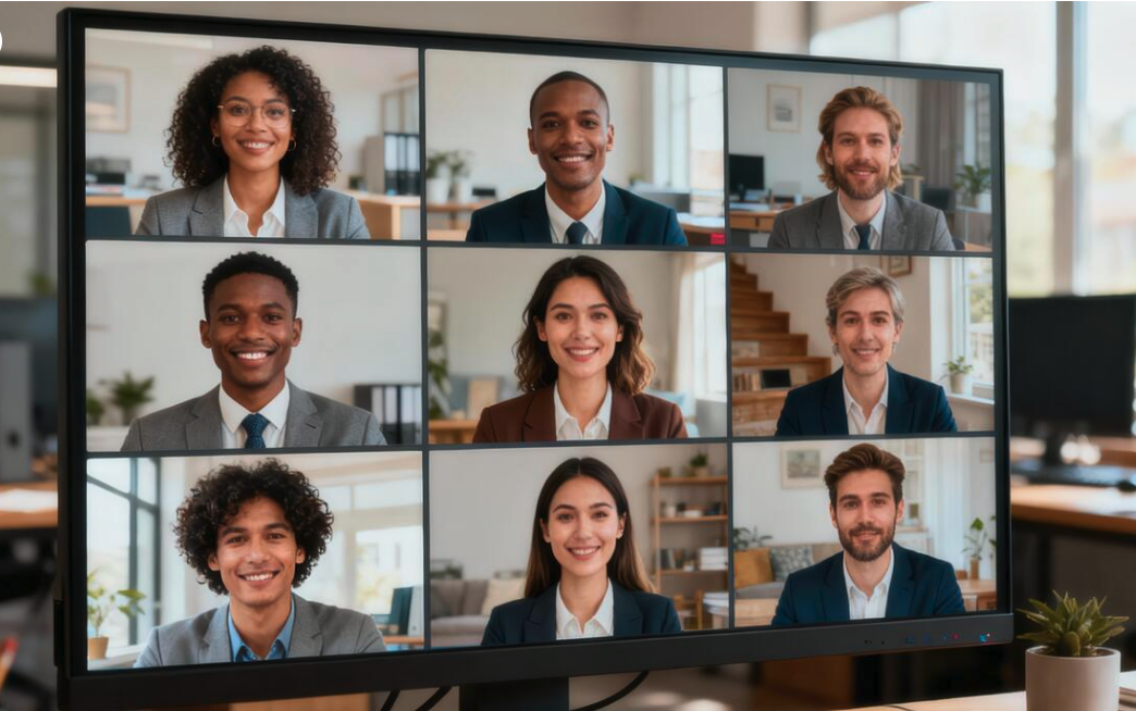 A diverse panel of candidates on a video-interview grid